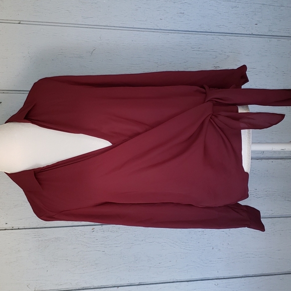 VENUS Tops - Venus Burgundy Cross Over Blouse wine Crimson Elegant Surplice Side Tie